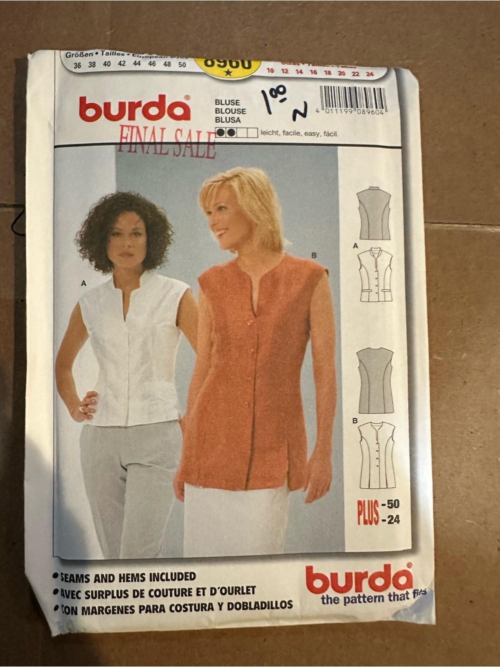 Burda Sleeveless Button-Front Top Pattern in Rust Orange
